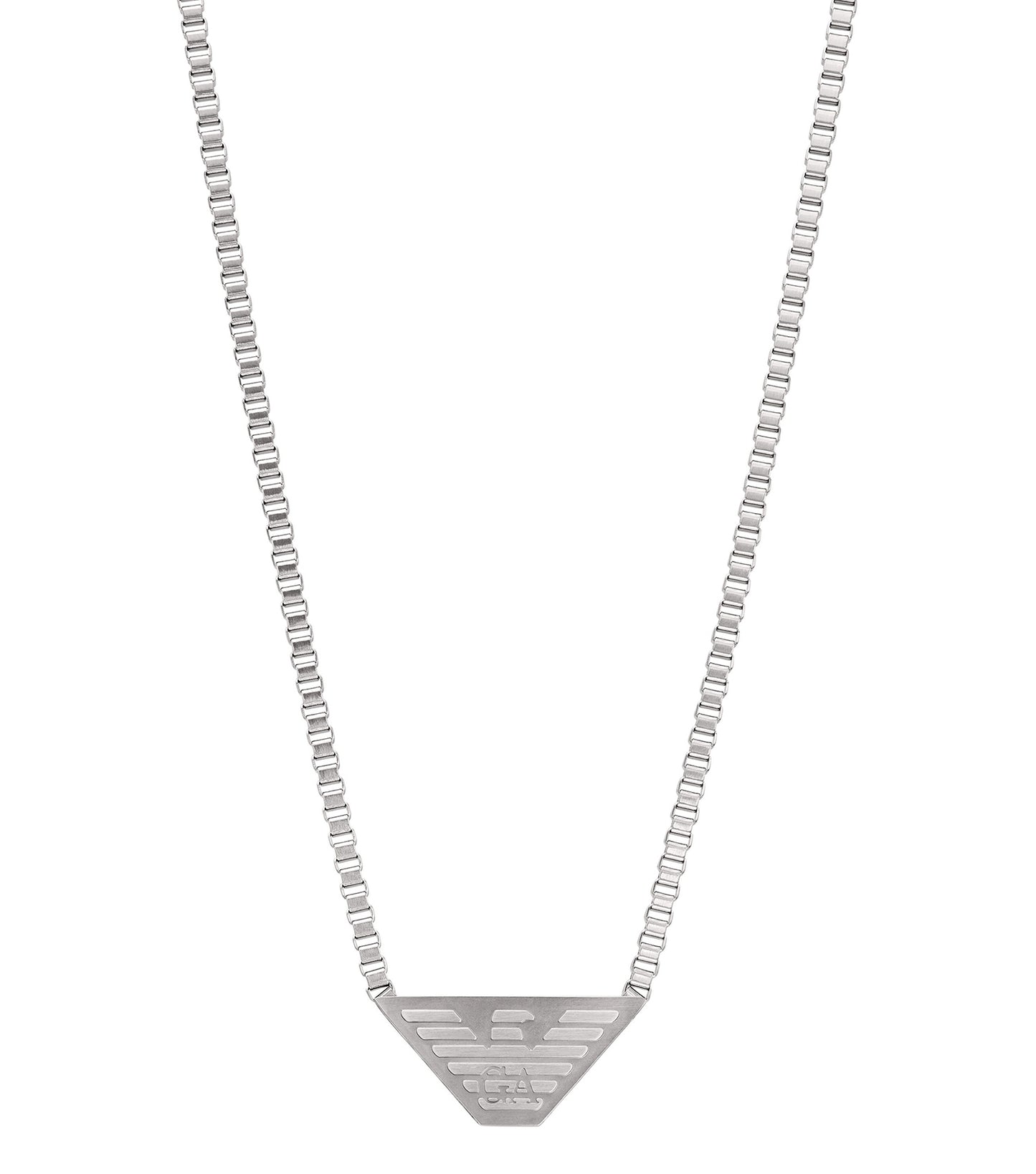 Emporio Armani Jewellery silver necklace, close-up view, showcasing its elegant design and sleek, polished finish.