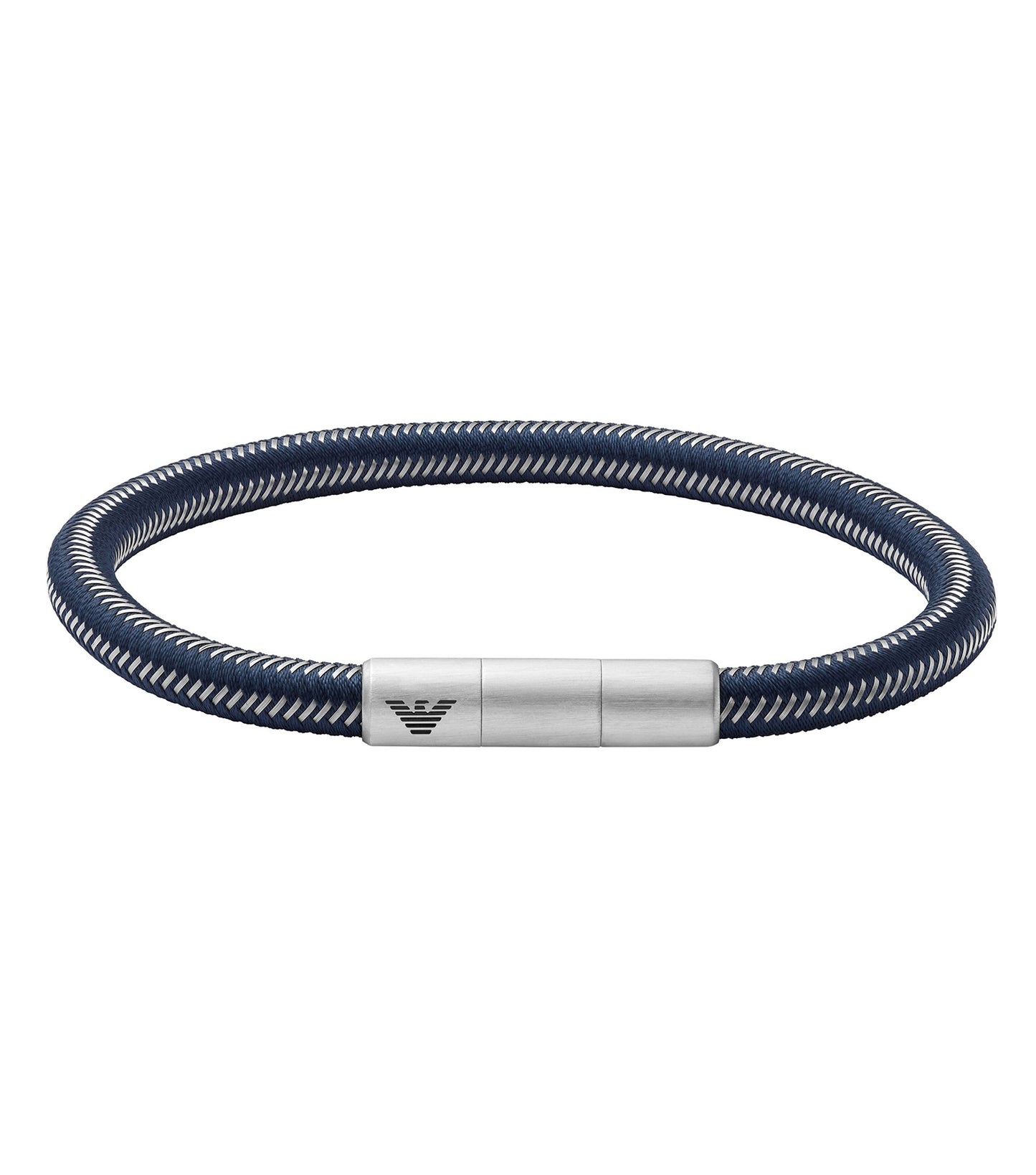 Emporio Armani Jewellery silver bracelet in an elegant, minimalist design, captured front-facing, showcasing its sleek metallic finish.