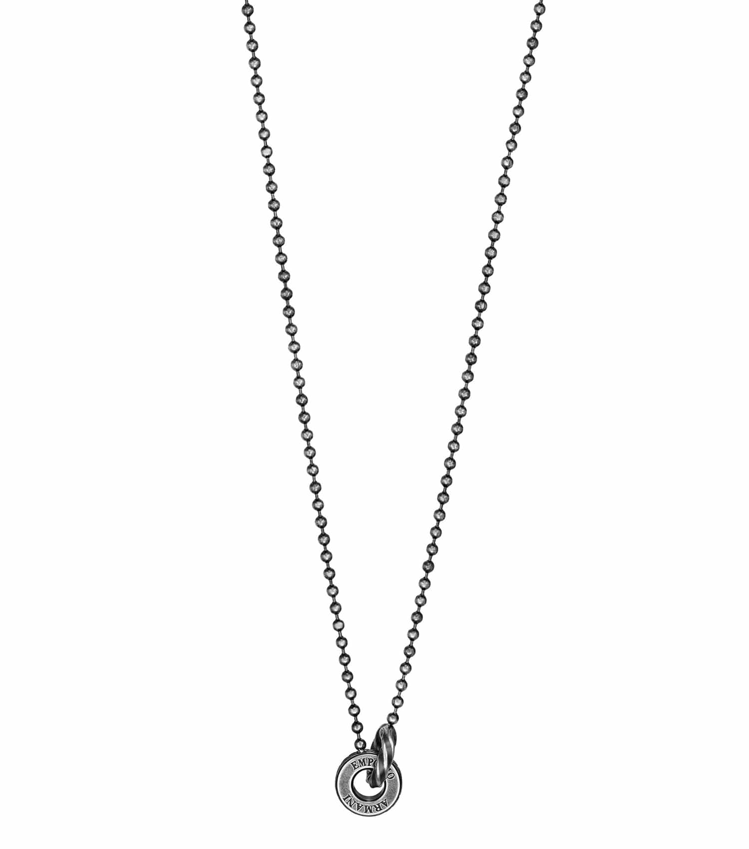 Elegant silver Emporio Armani jewellery necklace, frontal angle showcasing modern design and luxury appeal for fashion enthusiasts.