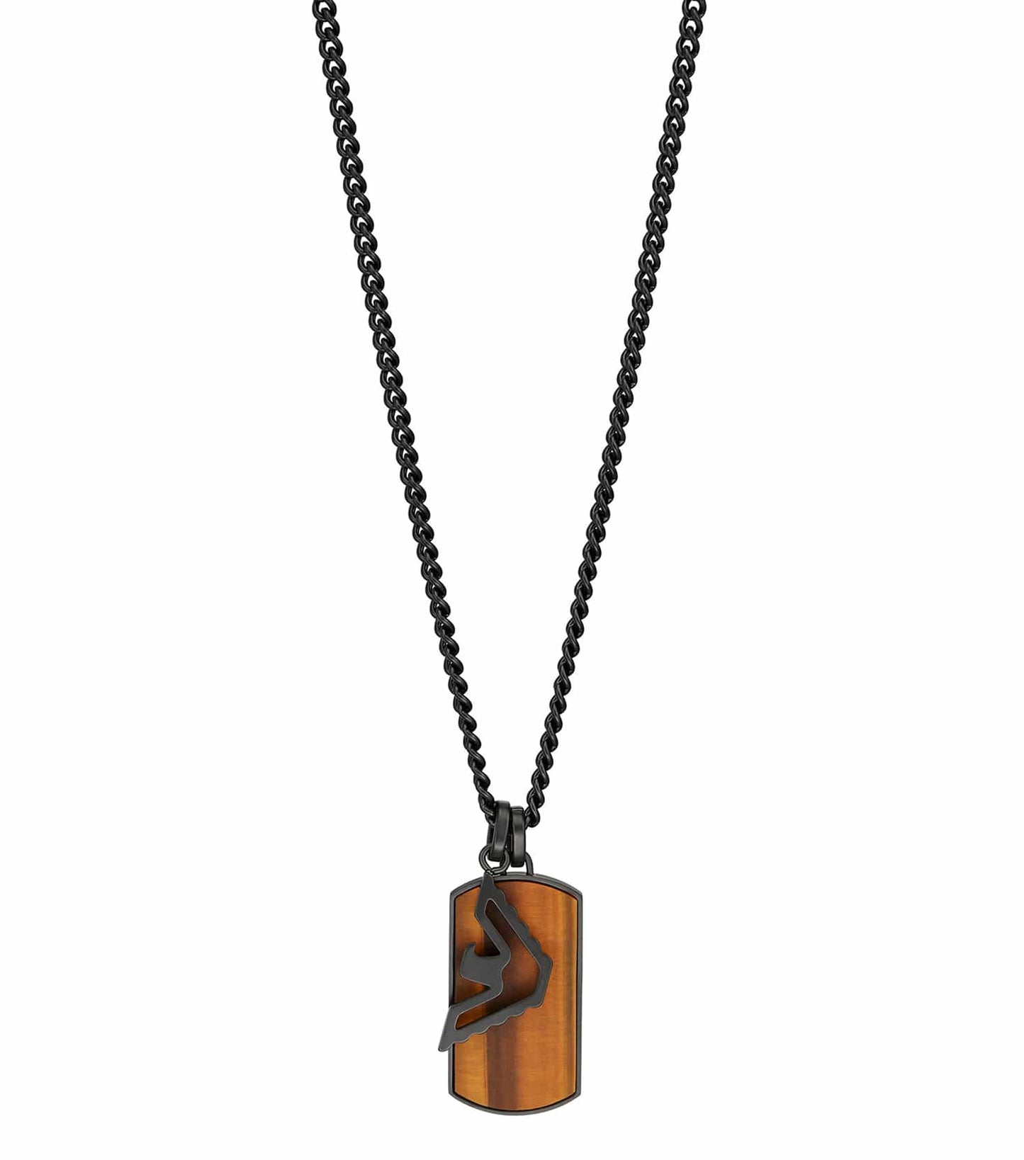 Elegant black necklace by Emporio Armani Jewellery, showcasing sleek charm on neutral background; side angle view highlights design.