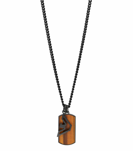 Elegant black necklace by Emporio Armani Jewellery, showcasing sleek charm on neutral background; side angle view highlights design.
