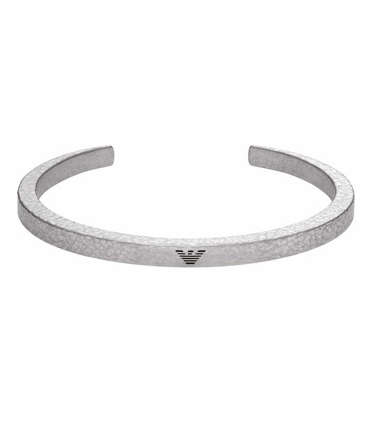Silver Emporio Armani Jewellery bracelet, elegantly showcased at a slight angle, highlighting its sleek design and polished finish.