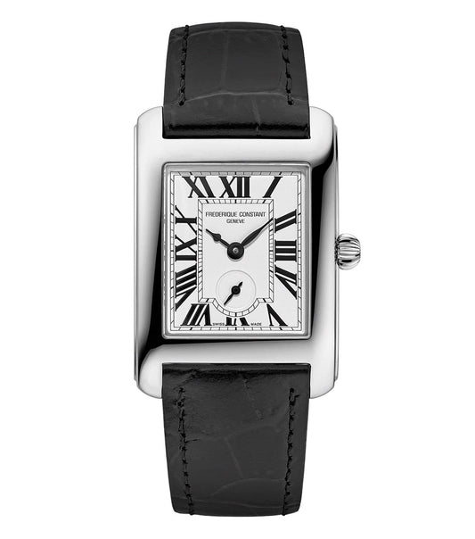 Frederique Constant Black Watch - Front View; Elegant design with classic appeal, showcasing luxury craftsmanship.