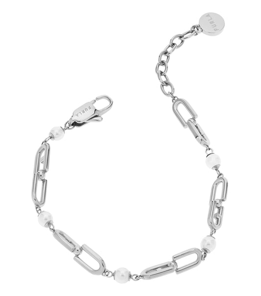 Women Chained Logo Bracelet Silver