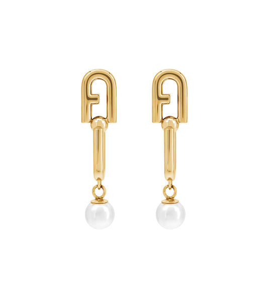 Women Chained Logo Earrings Gold