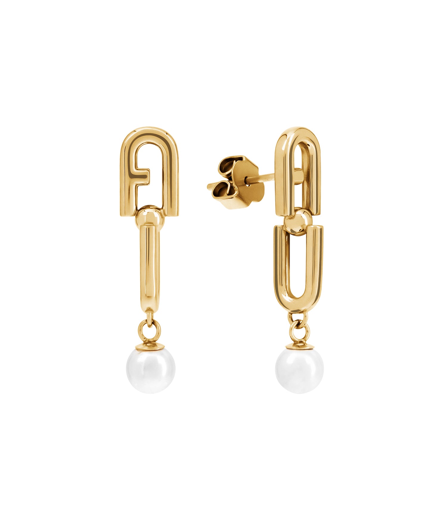 Women Chained Logo Earrings Gold