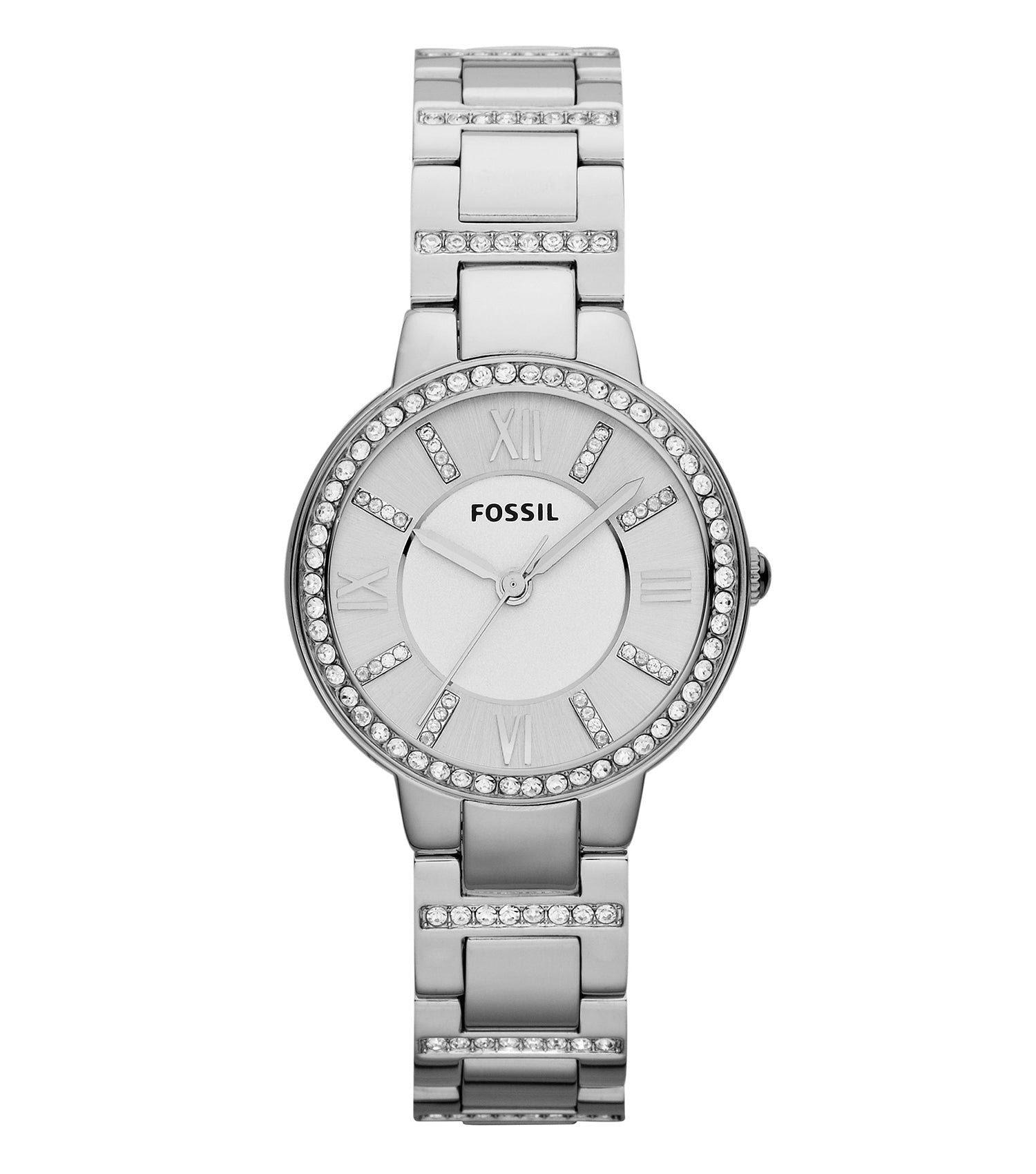 Fossil watch in Virginia color, angled for a front view showcasing its elegant face and classic design, reflecting timeless style.