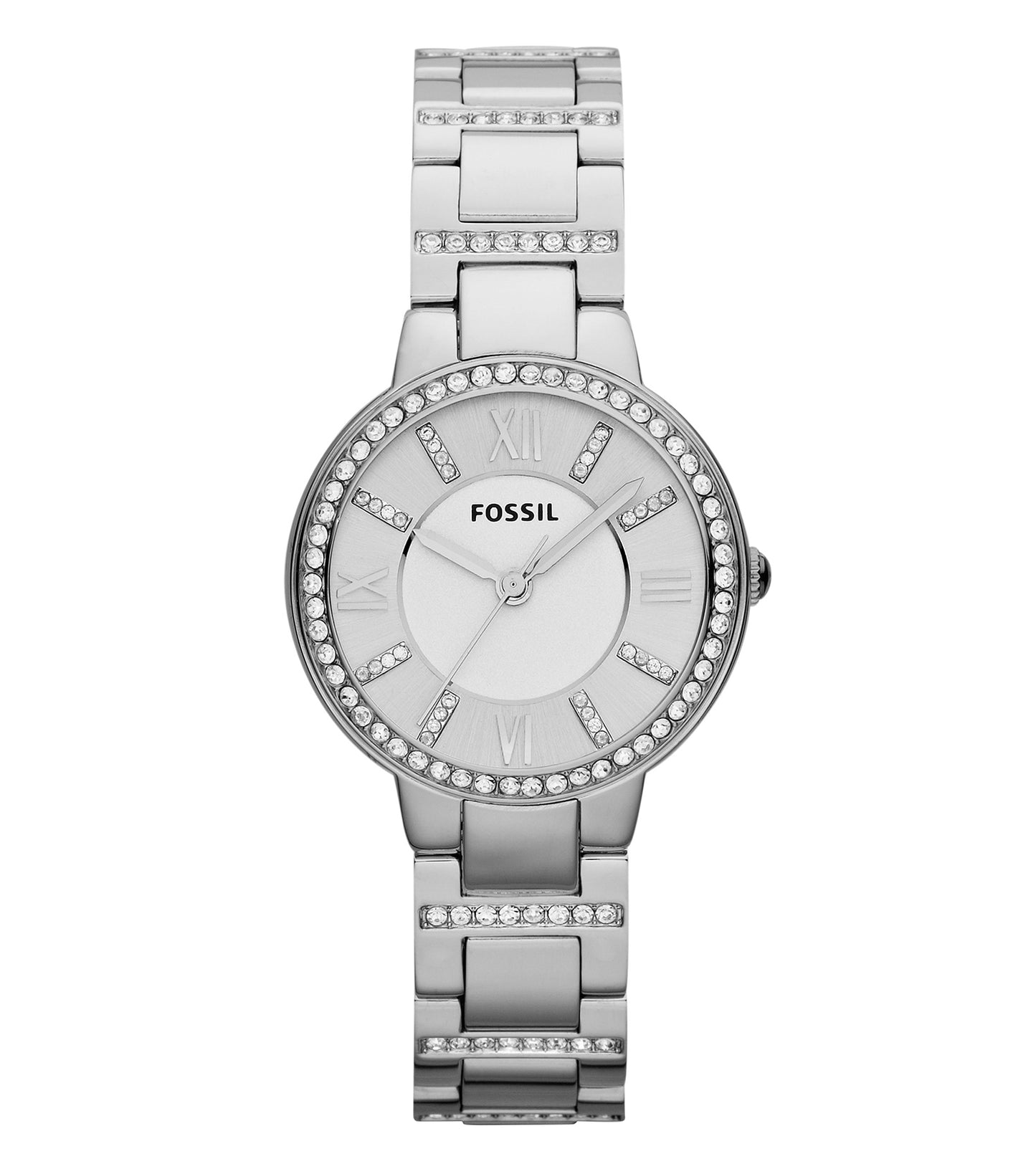 Fossil watch in Virginia color, angled for a front view showcasing its elegant face and classic design, reflecting timeless style.