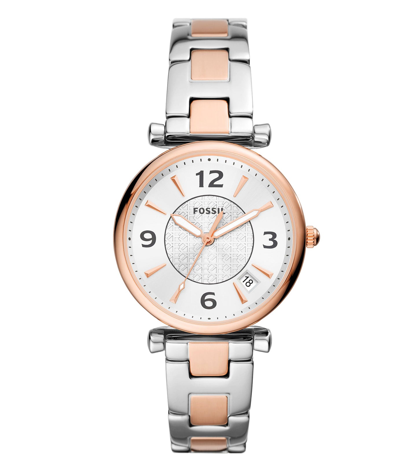 A stylish Fossil watch in neutral color, showcasing a minimalist design at a three-quarter angle, perfect for fashion enthusiasts.