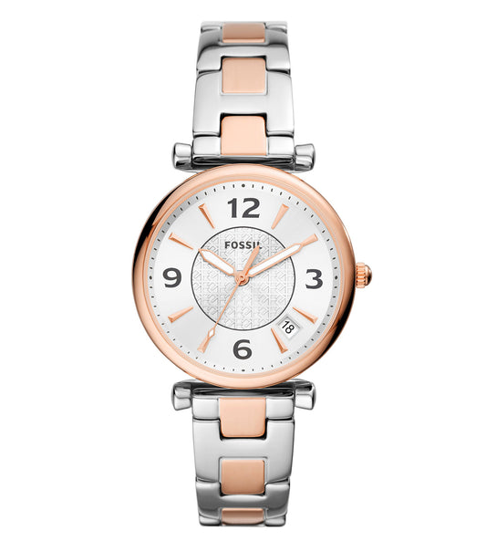 A stylish Fossil watch in neutral color, showcasing a minimalist design at a three-quarter angle, perfect for fashion enthusiasts.