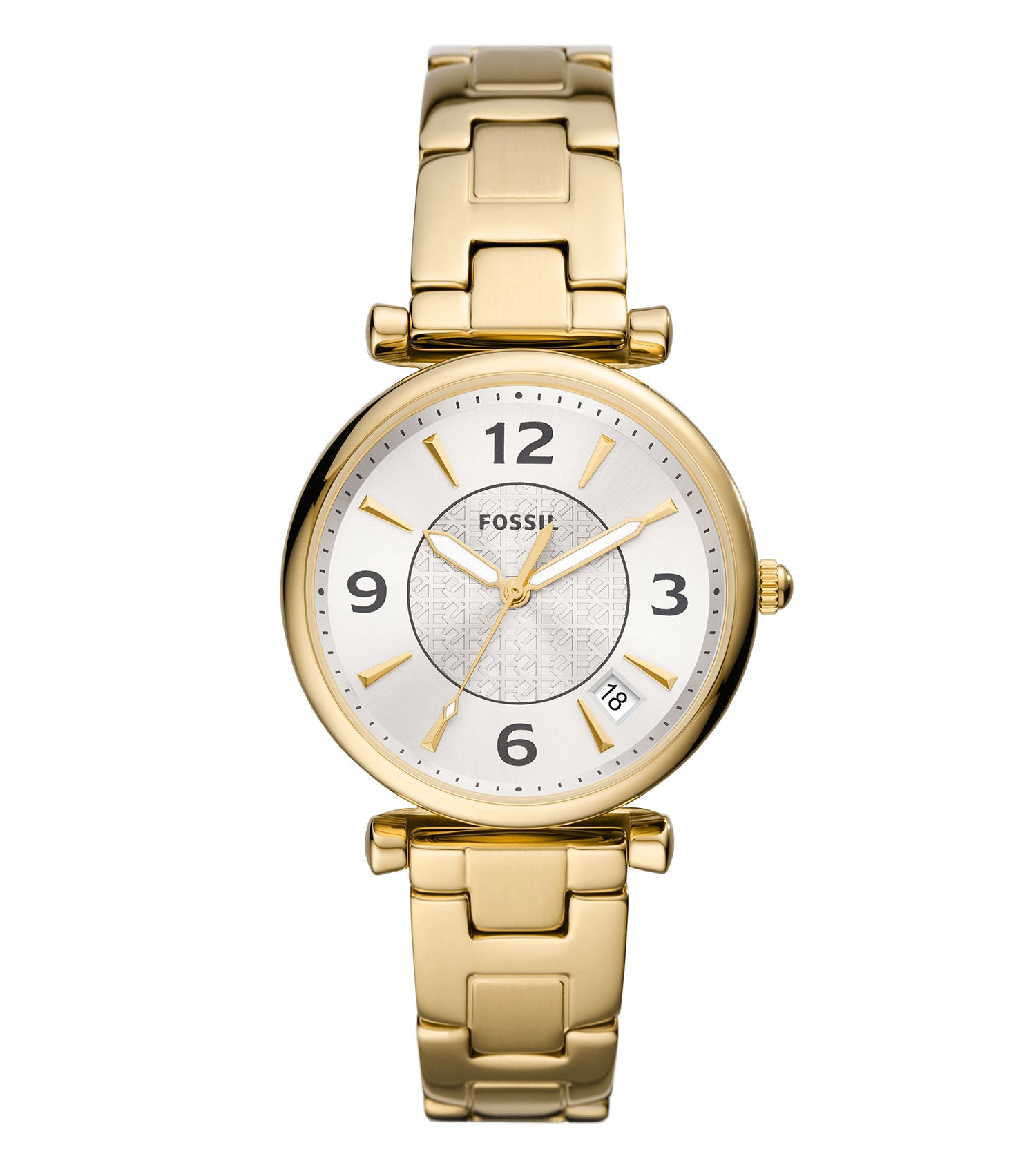 Fossil watch with quartz color strap, elegant face design, and side angle showcasing sleek craftsmanship and details.