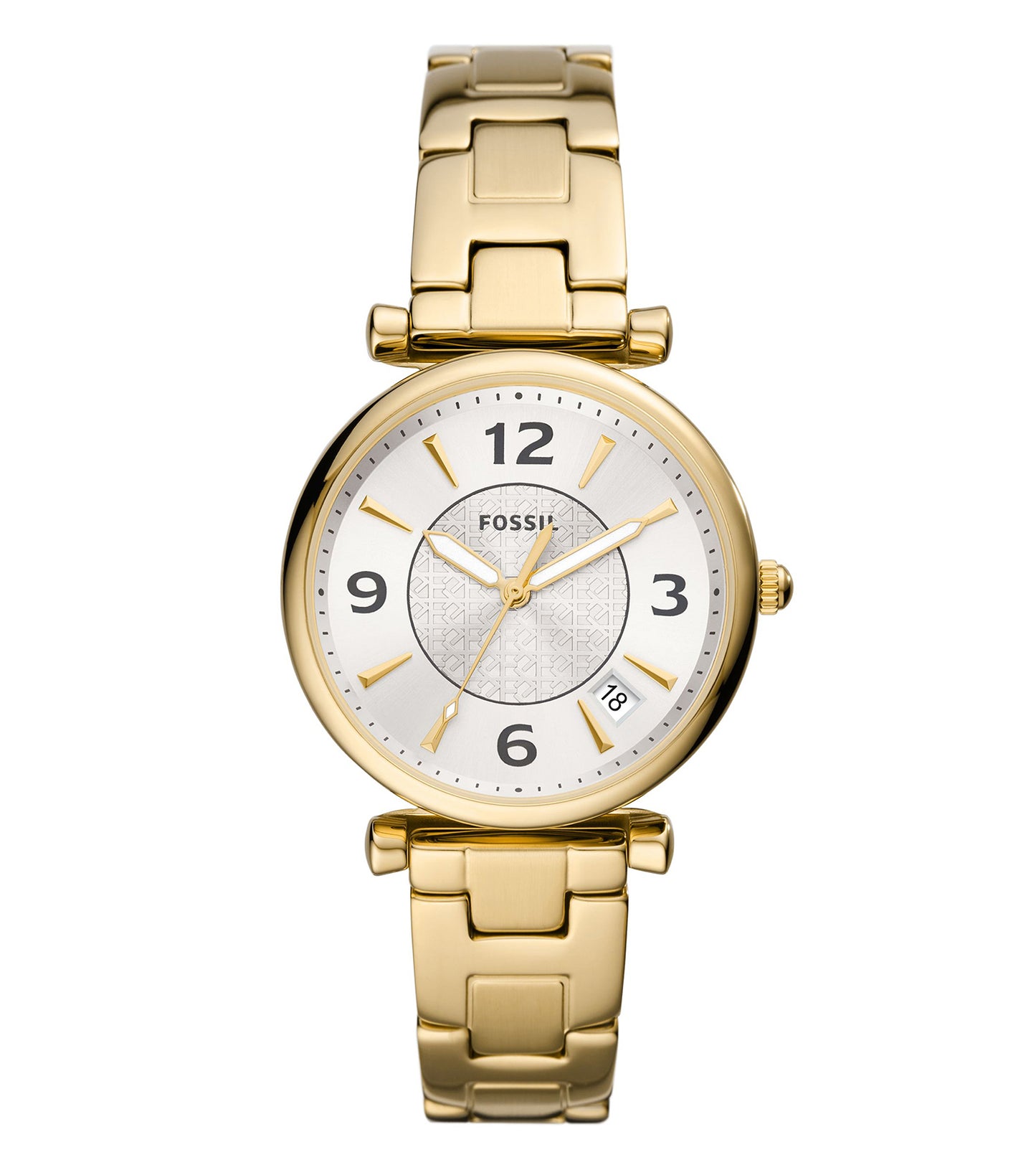 Fossil watch with quartz color strap, elegant face design, and side angle showcasing sleek craftsmanship and details.
