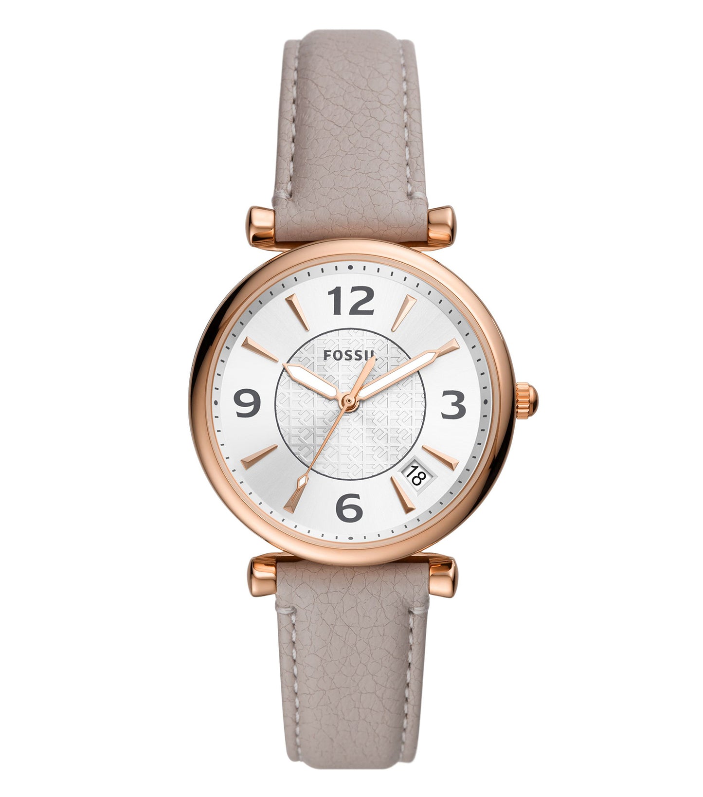 Fossil Quartz watch with a sleek gold-tone finish captured at an elegant side angle against a soft, neutral background.