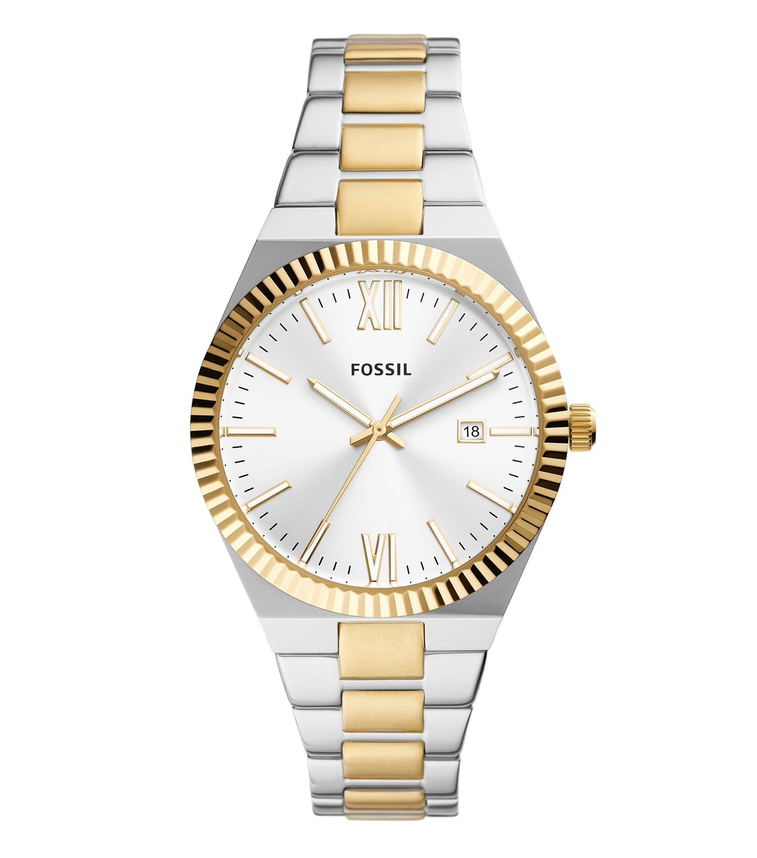 Fossil watch in vibrant scarlette color, showcasing a captivating front angle, designed with elegance and precision, perfect for style enthusiasts.