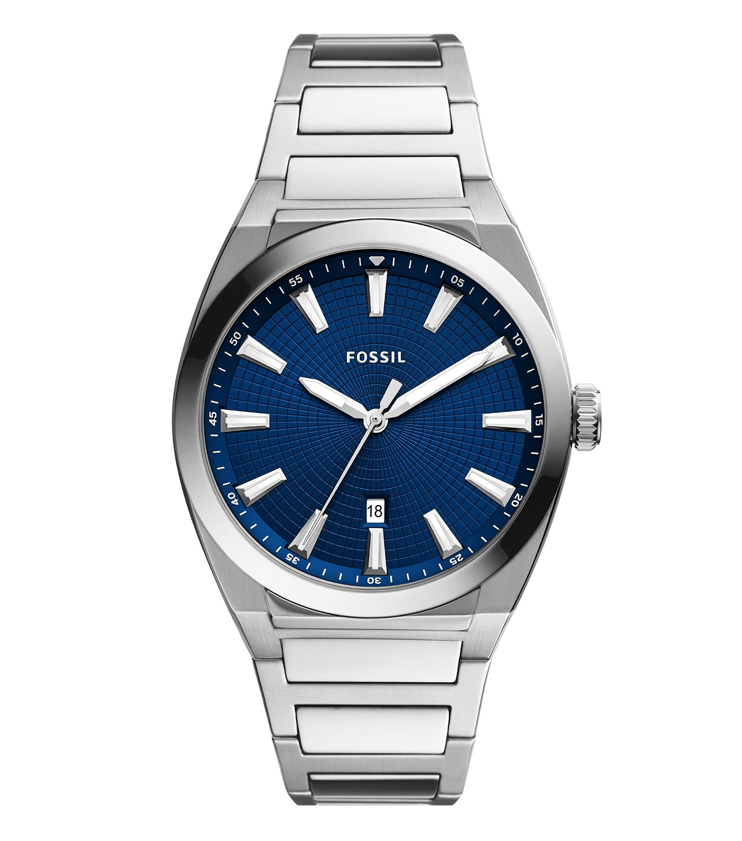 Fossil watch FS5822 in a sleek steel hue, displayed at a 42-degree angle, showcasing its minimalist face and elegant strap design.