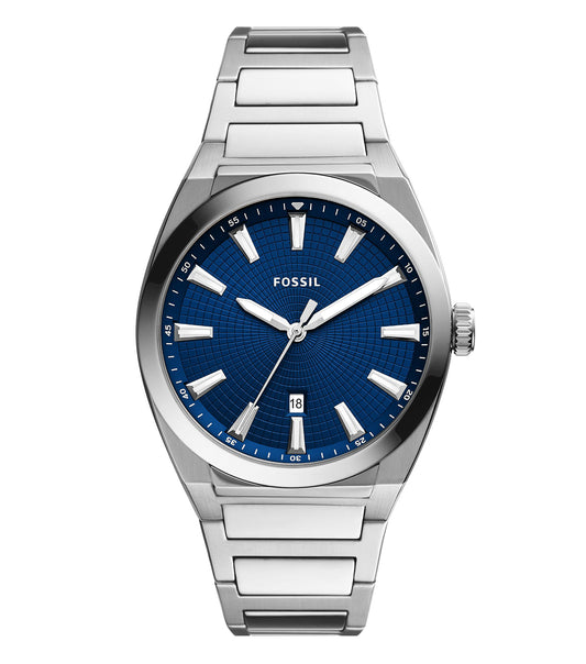 Fossil watch FS5822 in a sleek steel hue, displayed at a 42-degree angle, showcasing its minimalist face and elegant strap design.