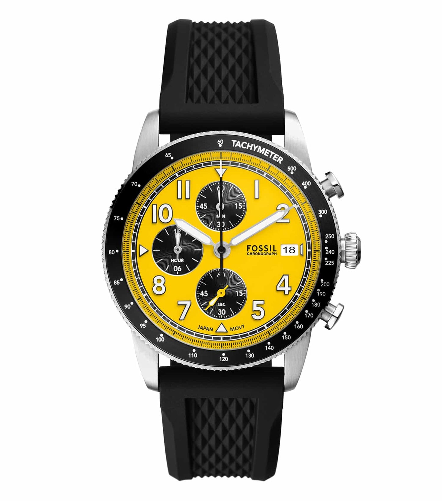 Fossil wristwatch in classic brown tone, angled view showcasing sleek straps, silver case, and minimalist dial for timeless elegance.