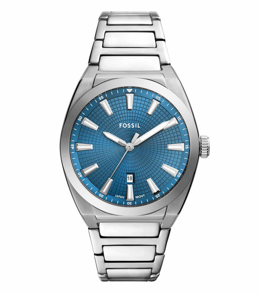 Fossil Watch FS6054 with brown leather band; side angle view showing sleek stainless steel case and minimalist black dial design.