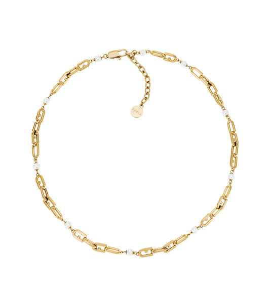 Furla gold necklace, side angle, showcasing elegant chain links with subtle shine, perfect for a sophisticated jewelry collection.
