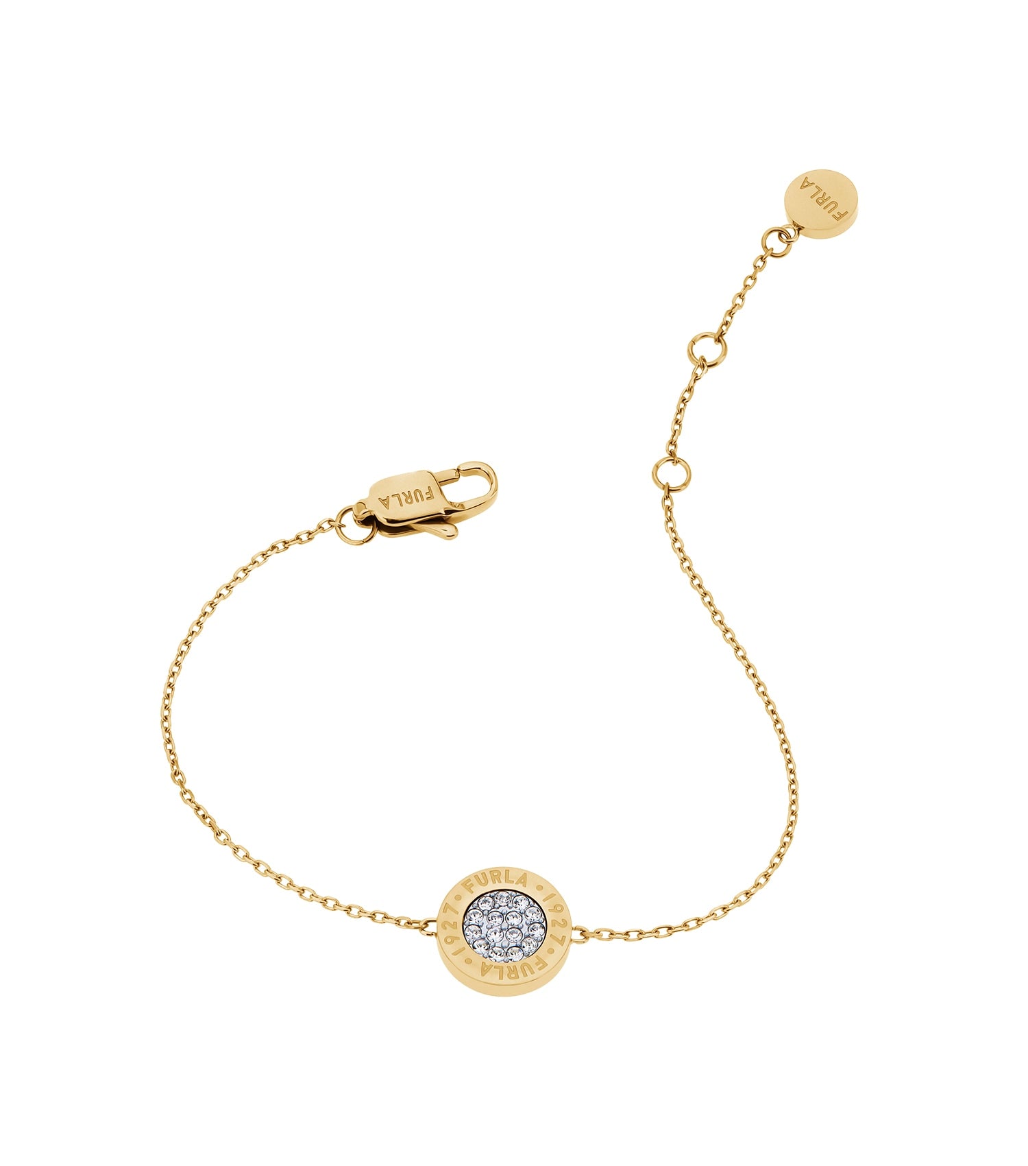 Furla gold bracelet with a classic, polished finish; top-angle view showcasing its elegant simplicity and exquisite craftsmanship.