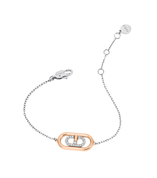 Furla silver bracelet with a sleek chain design angled from above, showcasing a minimalist and elegant style.
