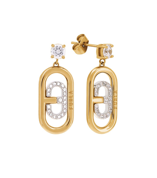 Elegant Furla gold earrings with a circular design, beautifully showcased from a side angle, capturing their lustrous shine.