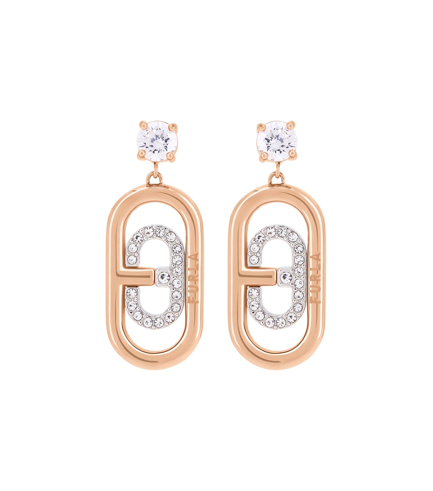 Silver earrings by Furla, displayed from a front angle, featuring a stylish, minimalist design perfect for elegant occasions.