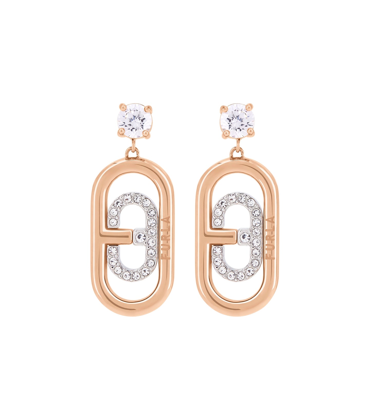 Silver earrings by Furla, displayed from a front angle, featuring a stylish, minimalist design perfect for elegant occasions.