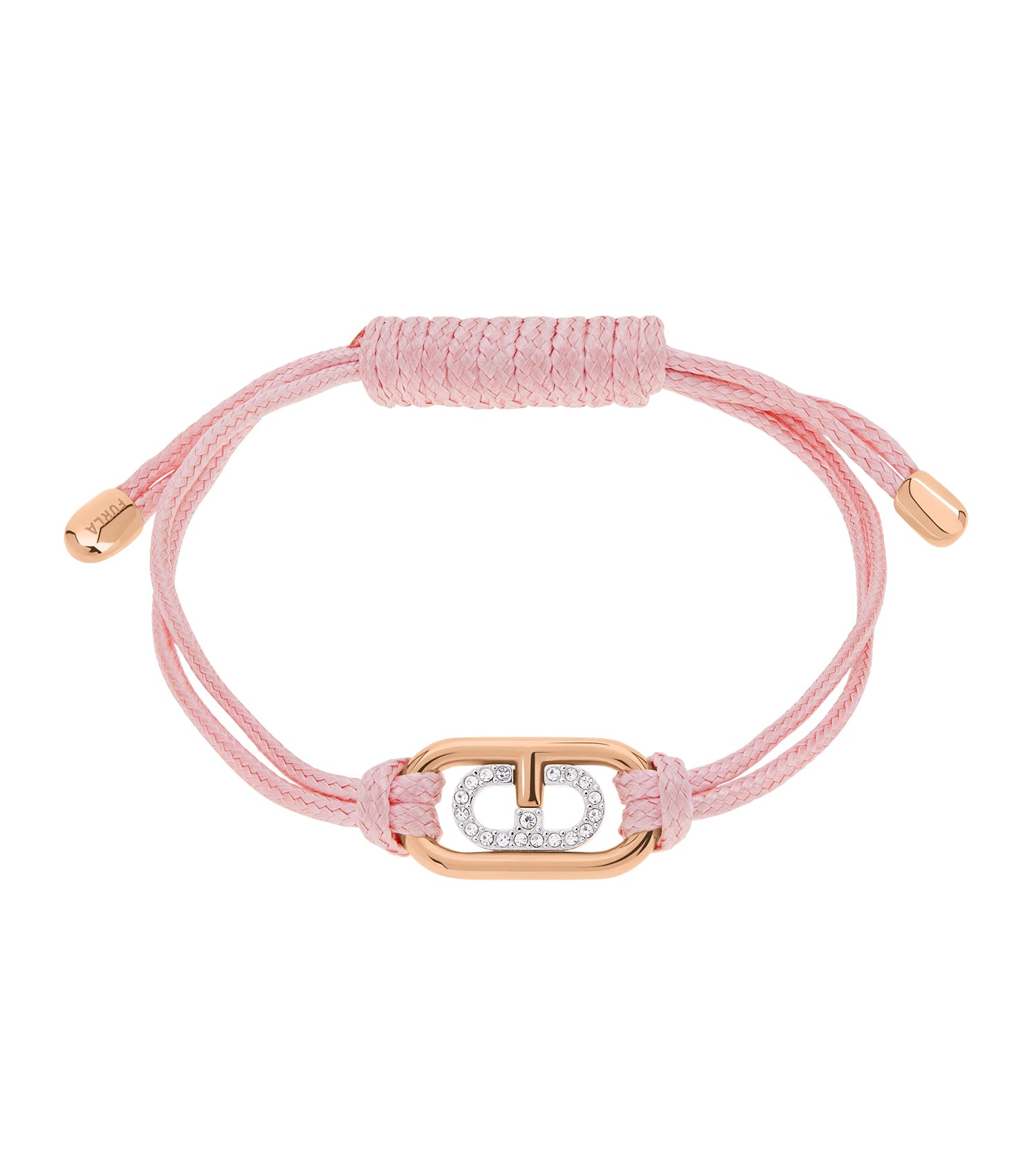 Silver Furla bracelet with a sleek, polished finish, prominently displayed in a side angle, featuring delicate chain links.