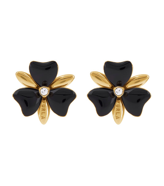 Gold color Furla earrings with a smooth, circular design, viewed from the front, showcasing elegant detailing and craftsmanship.
