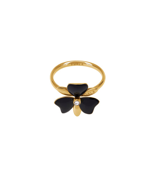 Furla gold ring, front angle view, showcasing a sleek and elegant design, perfect for fashion enthusiasts and jewelry lovers.