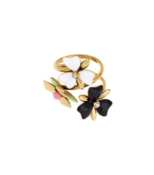 Furla gold ring featuring a sleek design with a distinct front angle, capturing its lustrous finish and elegant craftsmanship.
