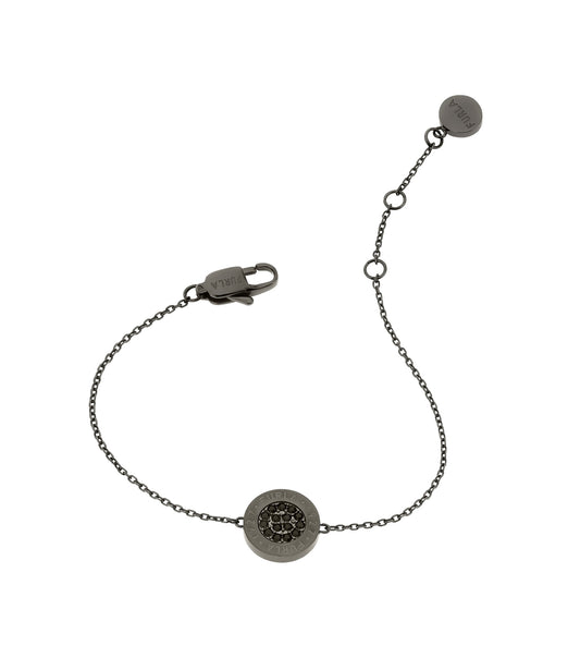 Silver Furla bracelet elegantly displayed against a white background, showcasing its sleek design and premium craftsmanship from a top-down angle.