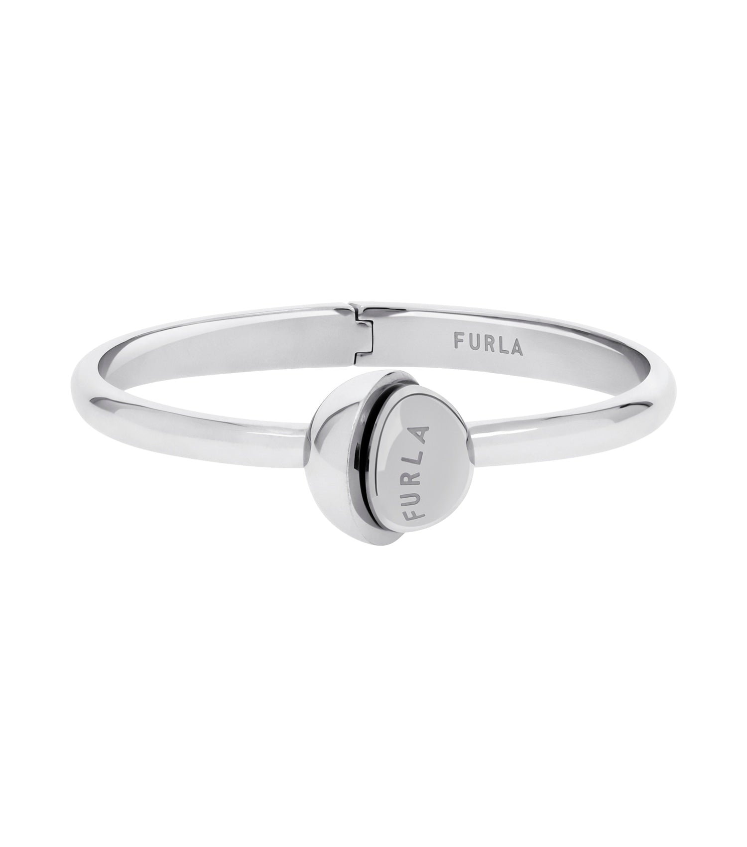 Gold-colored Furla bracelet with elegant charm, showcased from a top angle, highlighting its intricate design and luxurious shine.