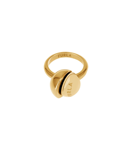 Furla gold ring with diamond accents, side angle; elegant jewelry piece showcasing craftsmanship and luxury style.
