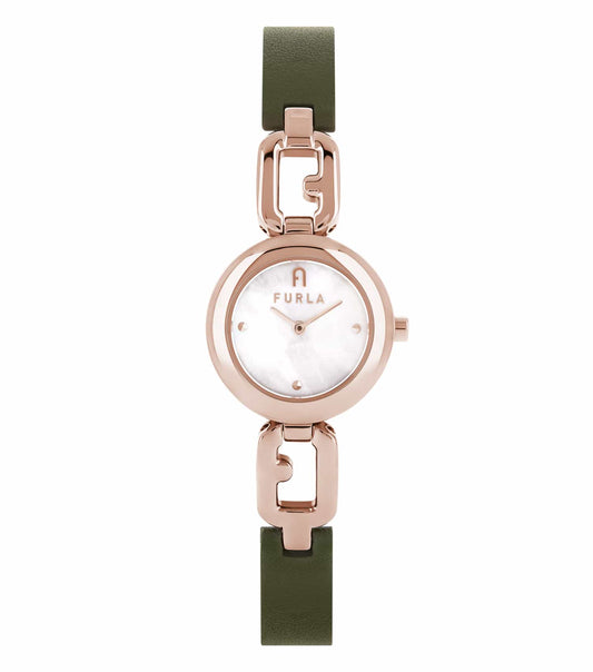 Furla watch in rich Arco color, front angle view showcasing sleek design, elegant dial and stylish strap