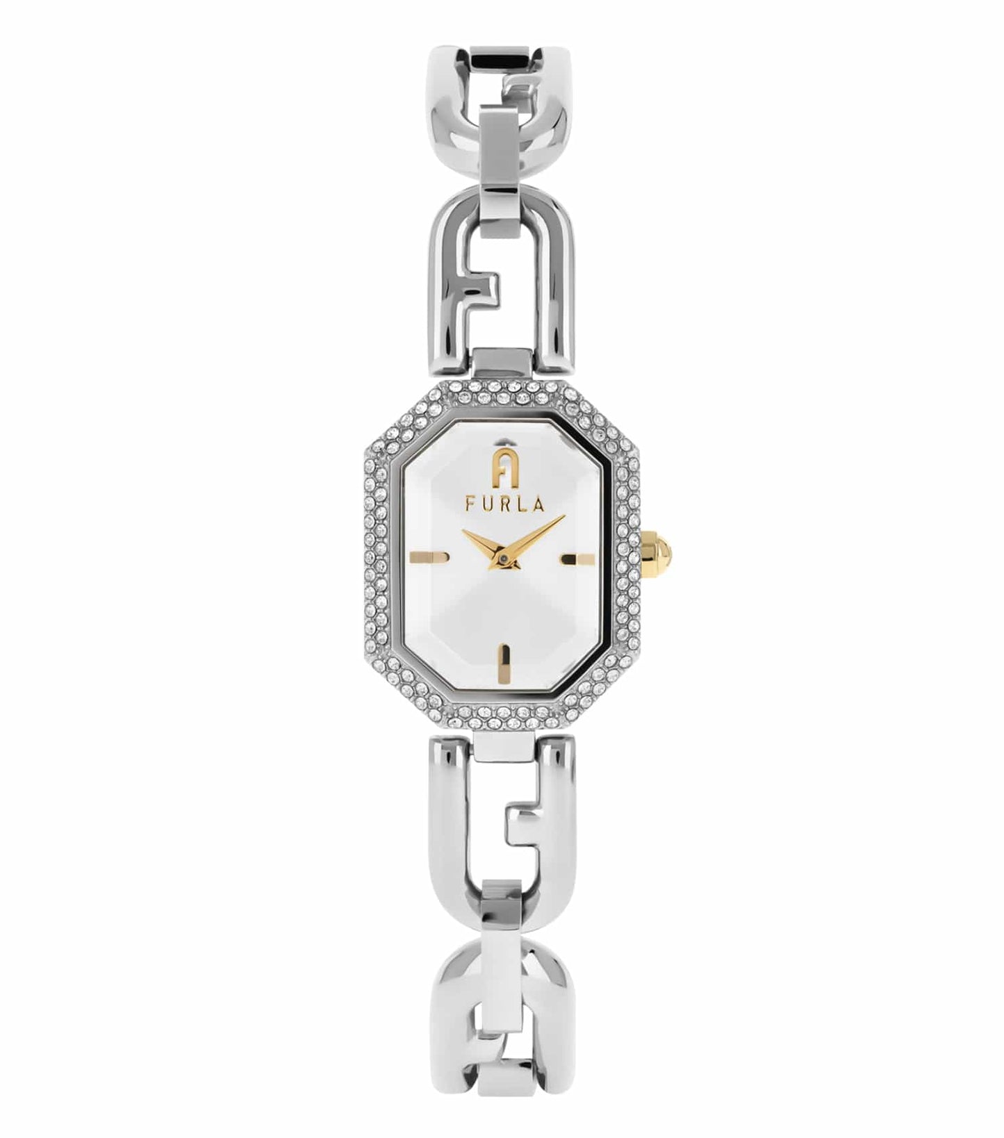 Furla women's watch in rich tan leather with a sleek gold-toned bezel showcases an elegant side angle, highlighting sophistication.