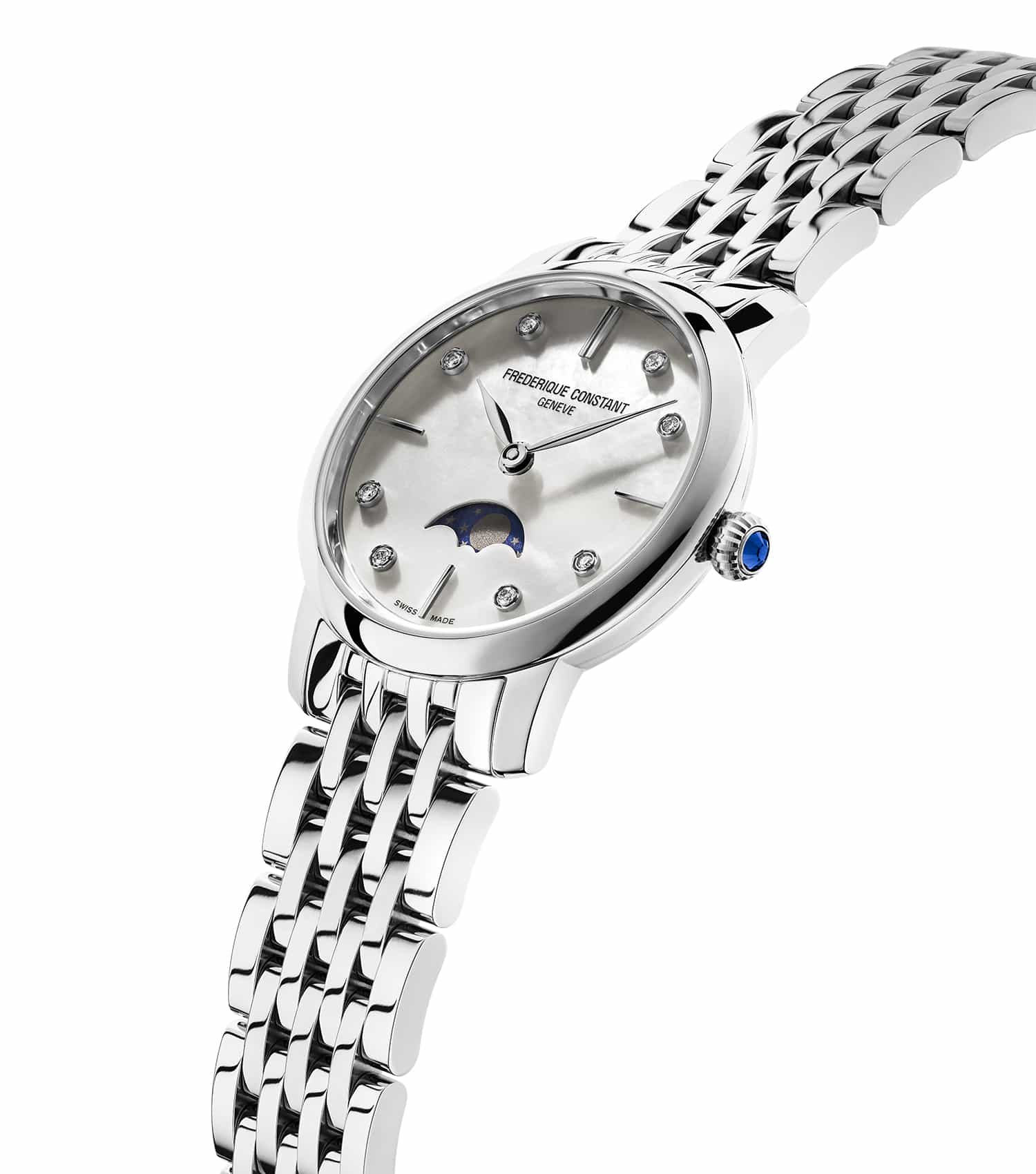 Frederique Constant Slimline White Analog Watch Women's with Silver Strap