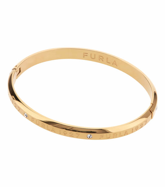 Furla gold bracelet, showcasing elegant design with a side angle view, highlighted by its sleek, polished finish and timeless charm.
