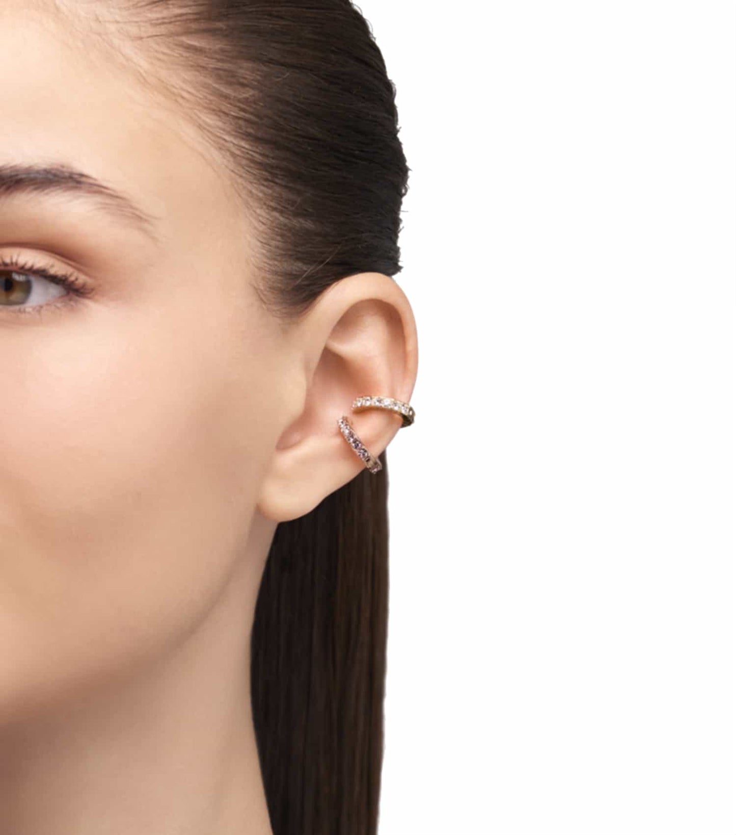 Elegant Furla gold earrings, close-up at a 3/4 angle showcasing intricate details, perfect accessory for a sophisticated look.