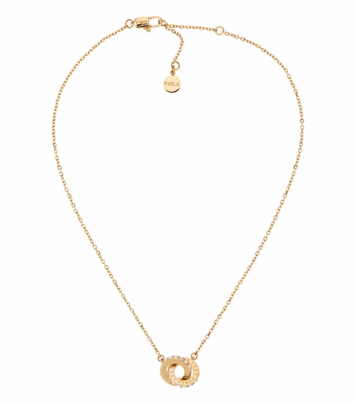 Furla Gold Necklace frontal view, showcasing elegant chain design with shiny gold finish, capturing luxury fashion essence.