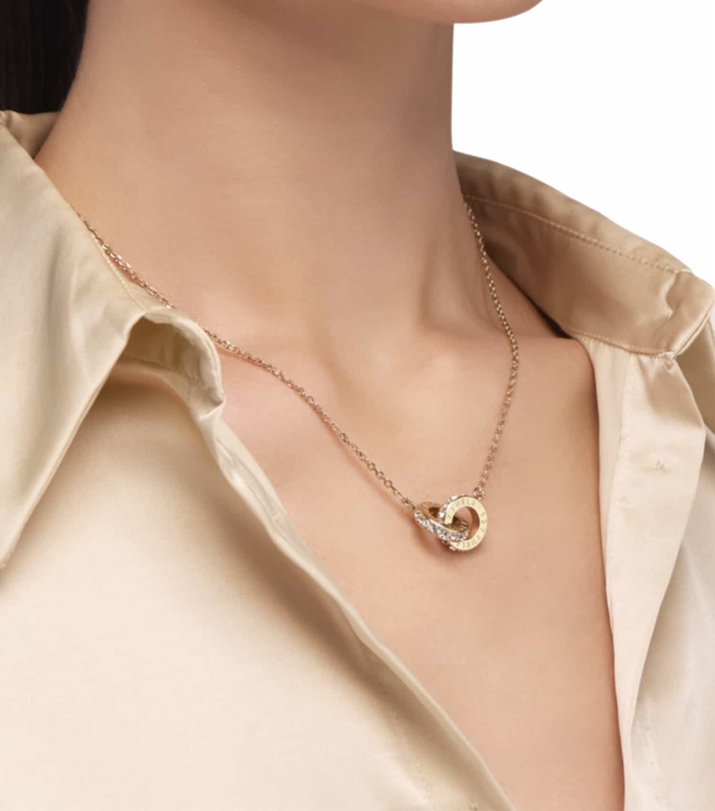 Women Furla 1927 Necklace Gold Stainless Steel & Crystals