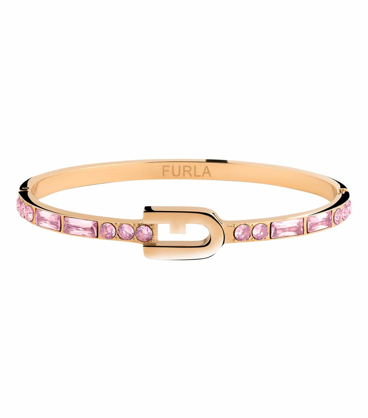 Furla Rose Gold Bracelet: angled view showcasing sleek design with pink element accents, embodying elegance and modern style.