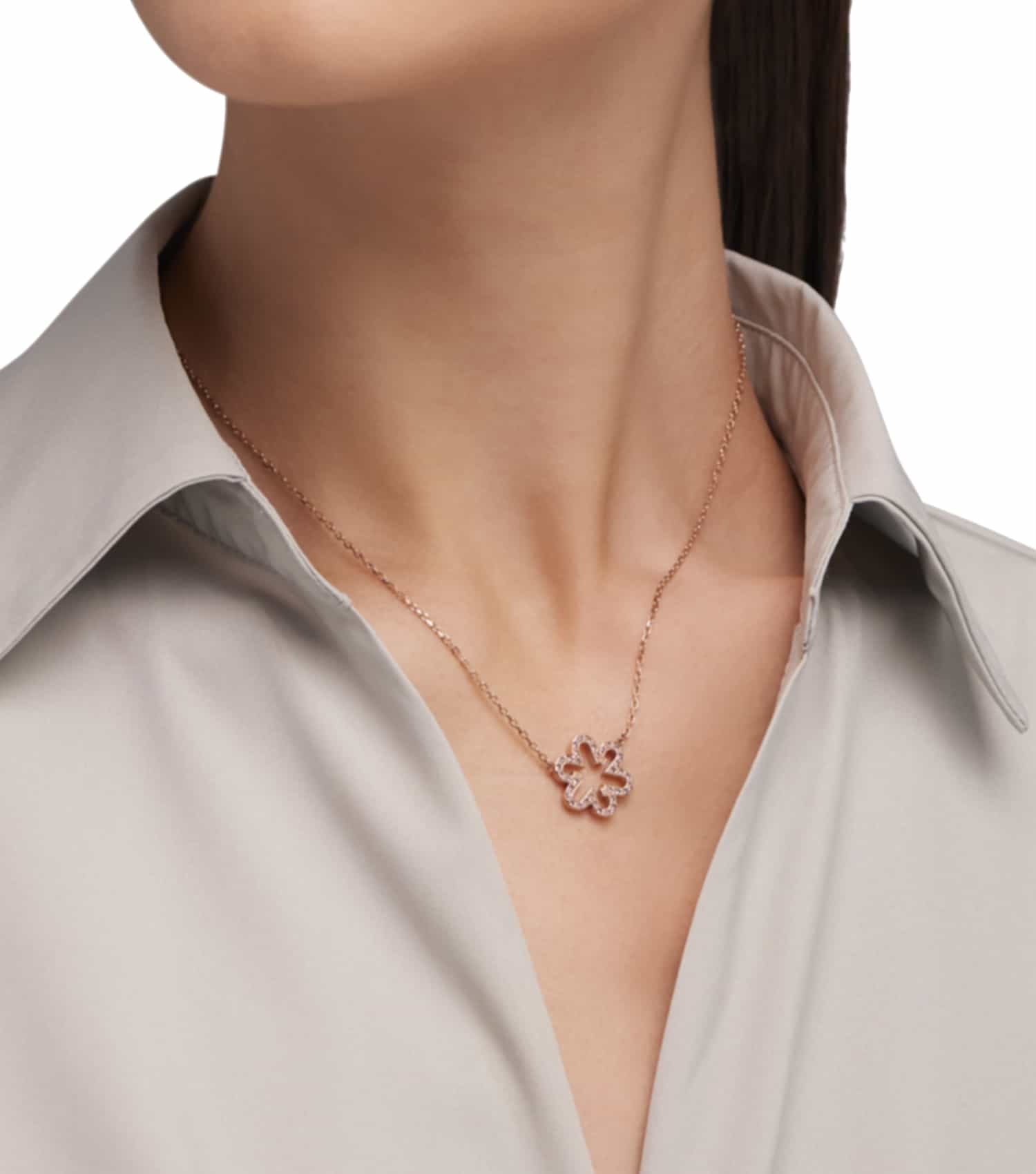 Women Fleur Necklace Gold Stainless steel & crystals