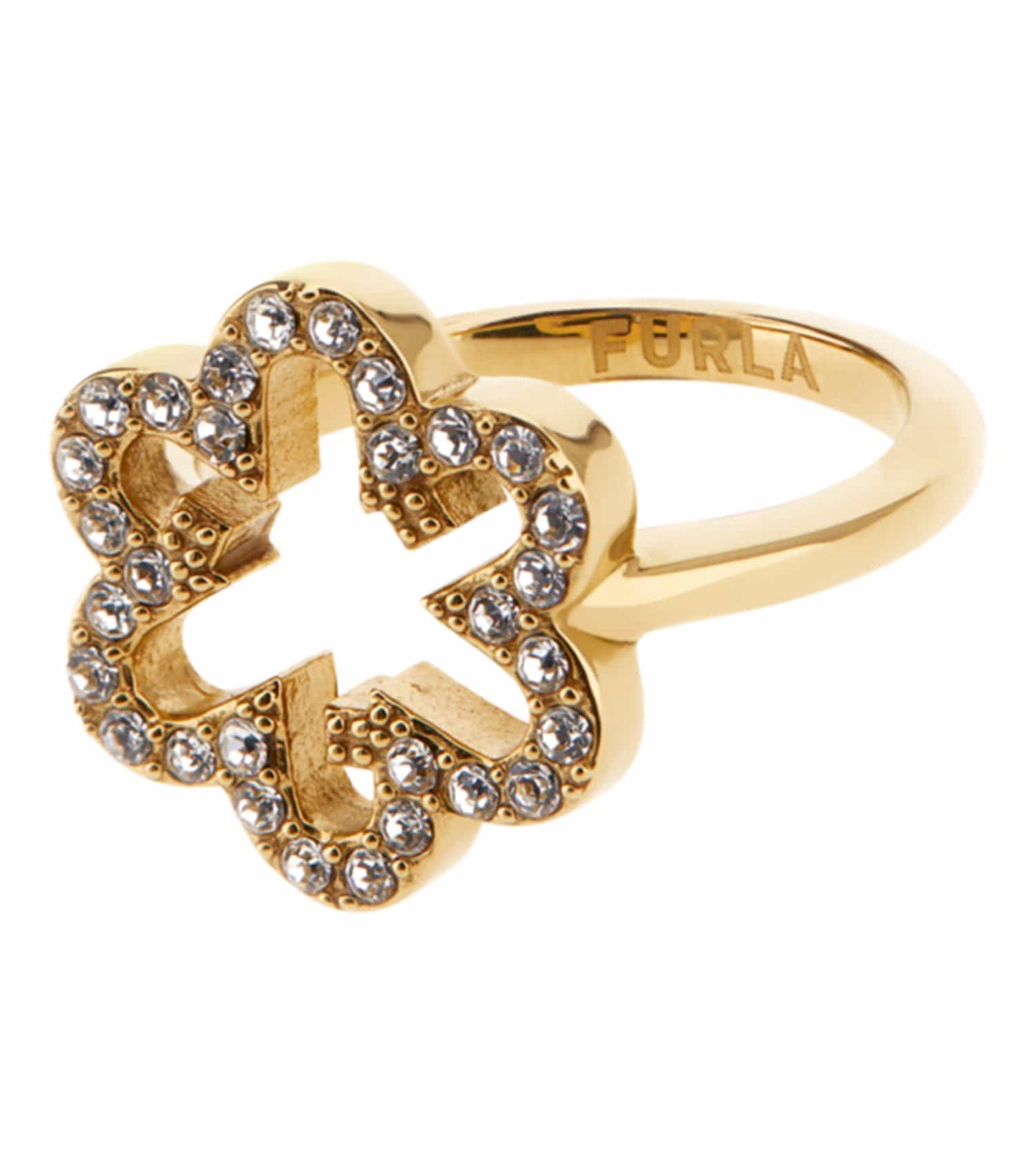 Women Fleur Ring Gold Stainless Steel & Crystals