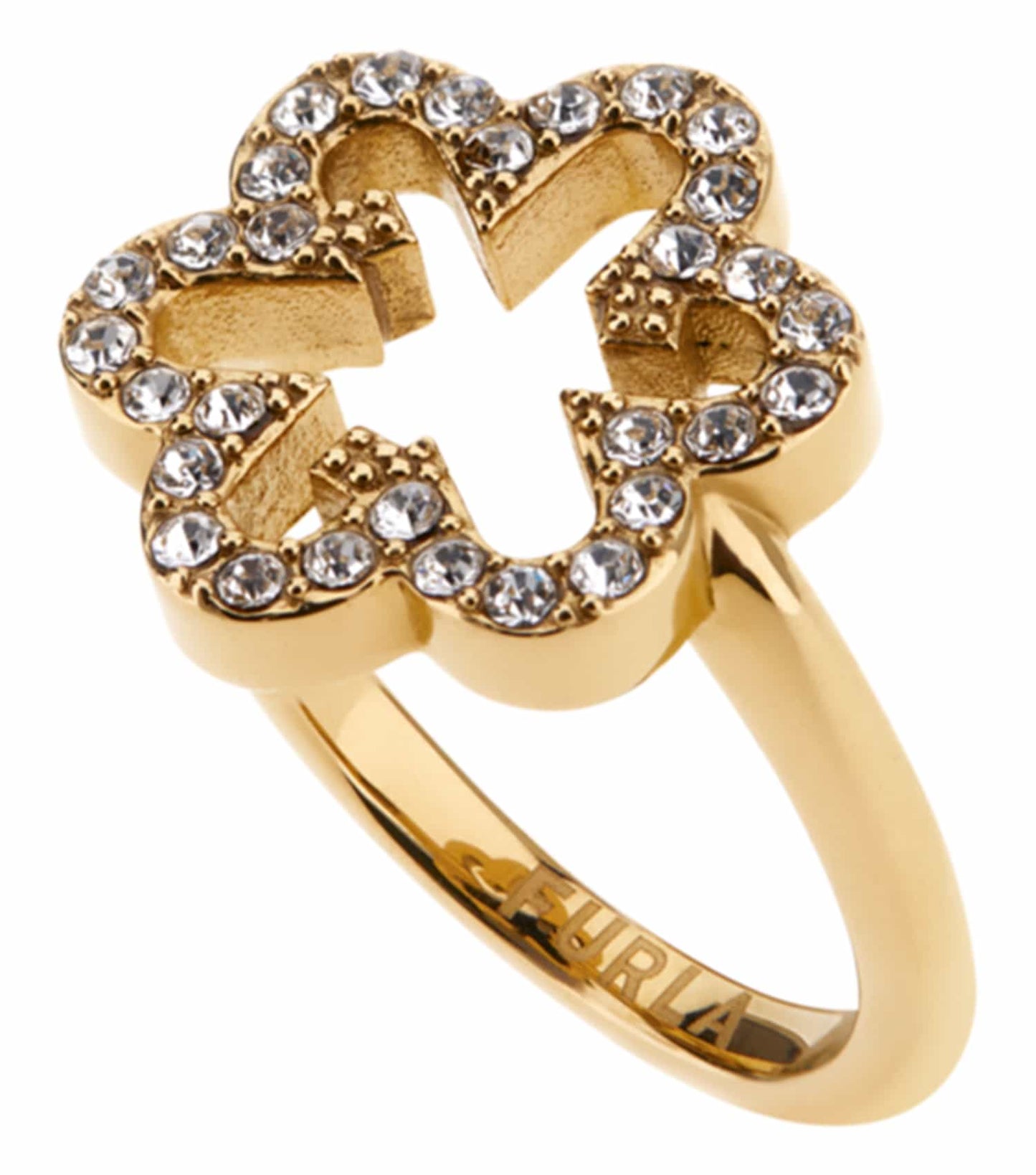 Sleek gold Furla watch with elegant round dial, seen from a front view angle, perfect for luxury fashion enthusiasts.