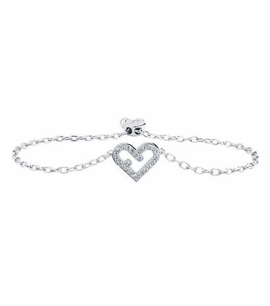 Furla silver bracelet, top-side angle view, featuring a sleek chain design with a simple clasp, exudes elegance and style.