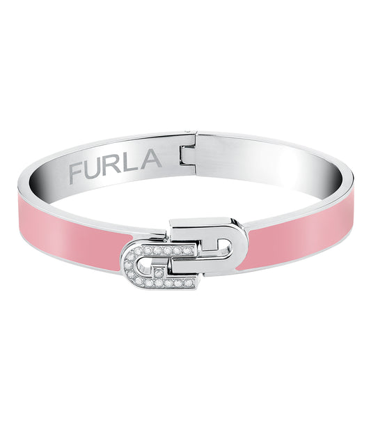 Furla silver bracelet, elegantly angled for a sophisticated view, showcasing its sleek design and polished finish.