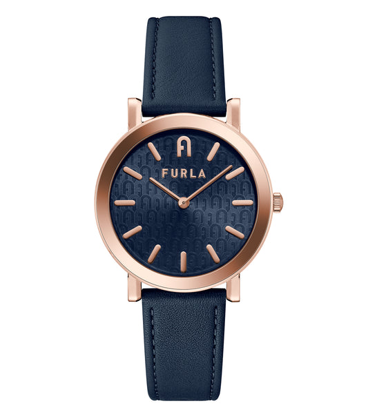 Furla watch in none color, showcasing a classic round face design with a silver bezel, shot from a side angle for elegant detail.