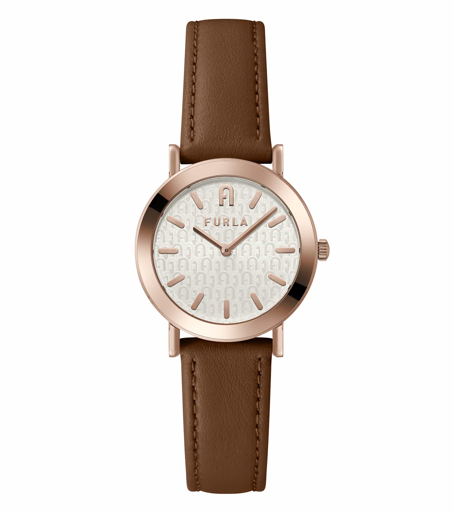 Sophisticated Furla watch featuring a sleek minimal black design, elegantly displayed at a 45-degree angle, highlighting modernity.
